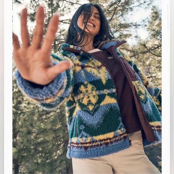 Wrangler Multi Colored Tribal Boho Southern Western Sherpa Fleece Zip Jacket NWT - Picture 2 of 16